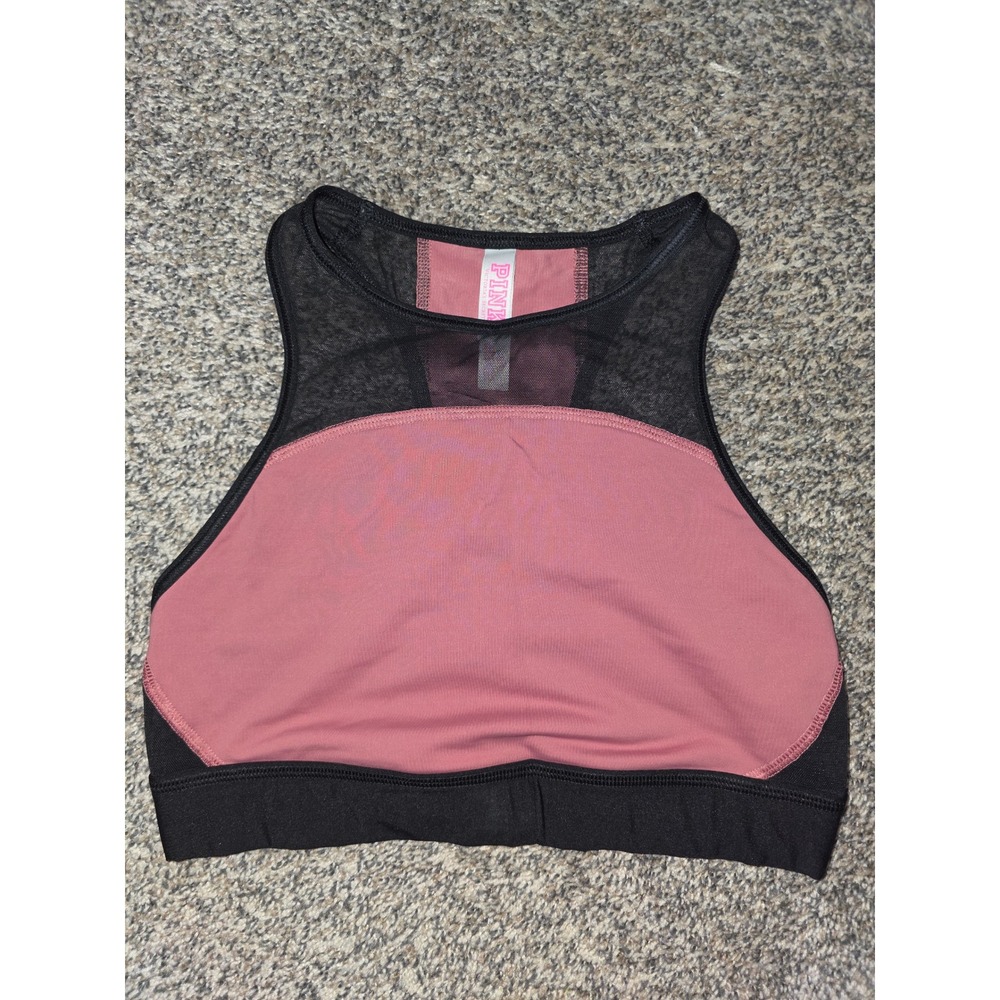 Victoria's Secret PINK Sports Bra High Neck Mesh Racerback Rose Black Small